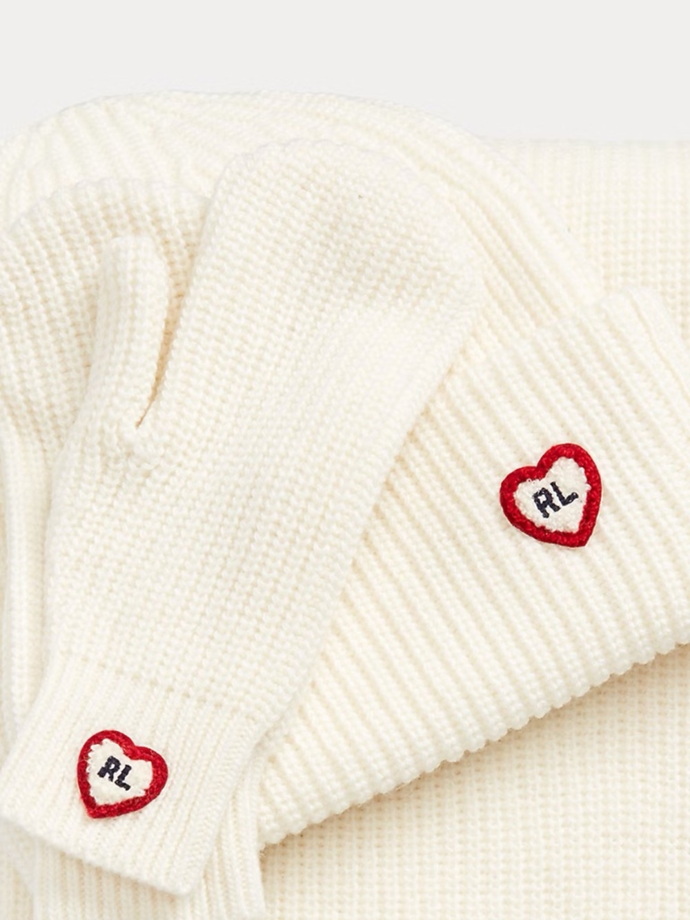 Ralph Lauren Heart-Patch Knit Hat & mitten set